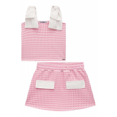 Verão 24/25 - Conj. Regata com Laços no Ombro e Shortsaia - Pink e Branco