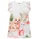 Natal 2024 Vestido Cachorrinha e Gatinha com Presentes - Off White