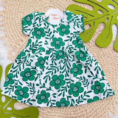 Verão 24/25 - Vestido Manga Curta Floral Verde - Off White