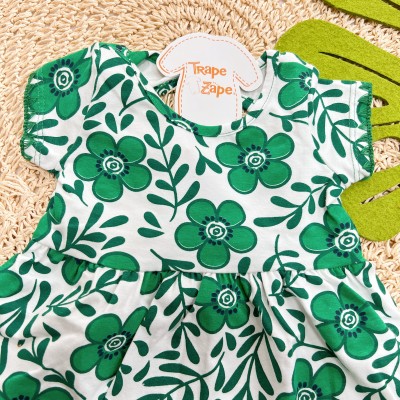 Verão 24/25 - Vestido Manga Curta Floral Verde - Off White
