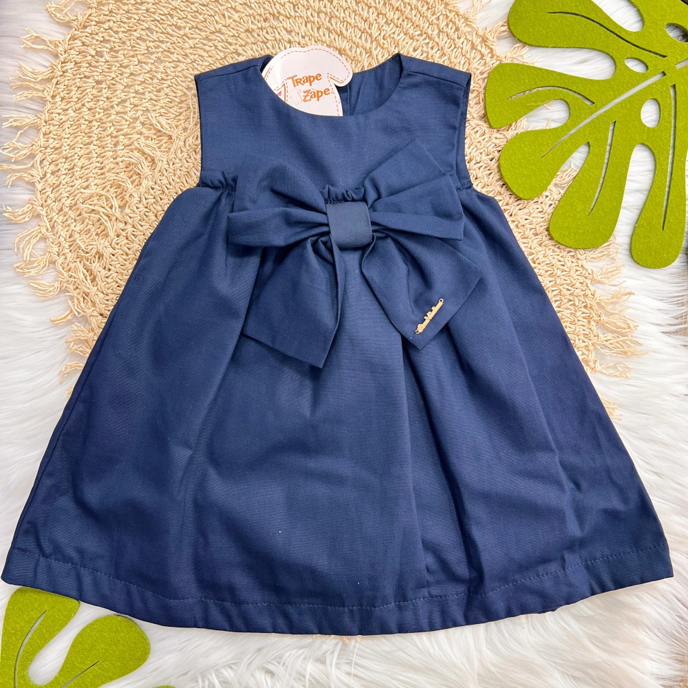 Verão 24/25 - Vestido Oxford com Laço na Frente - Azul Marinho