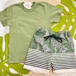 Verão 24/25 - Conj. Camiseta Lisa e Bermuda Coqueiros - Verde Musgo