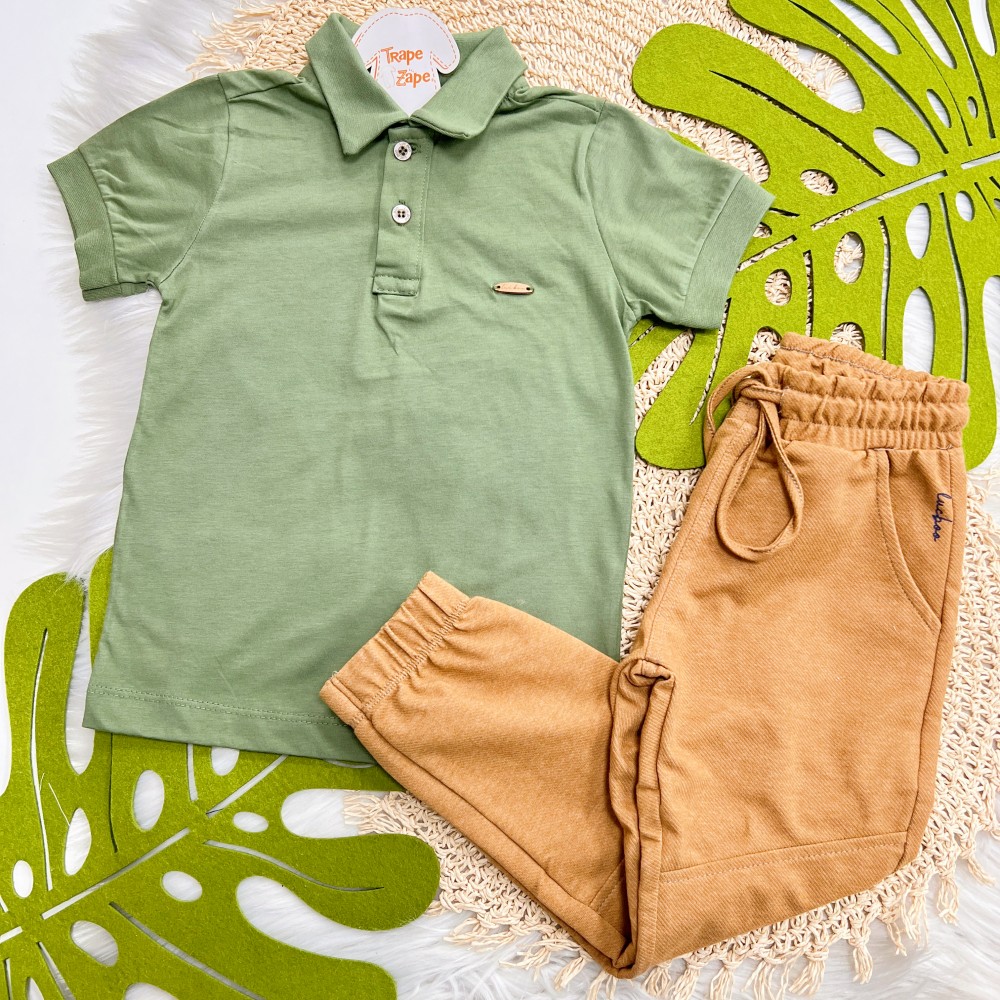 Verão 24/25 -  Conj. Camisa Polo e Calça Jogger - Verde Musgo e Ferrugem