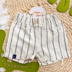 Verão 23/24 - Conj. Body Gola Polo e Short em Linho Listrado - Marinho e Areia