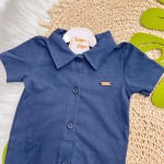 Verão 23/24 - Conj. Body Gola Polo e Short em Linho Listrado - Marinho e Areia