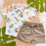 Verão 24/25 - Conj. Camisa Safari com Botões e Short - Off e Bege