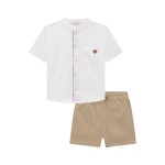 Natal 2024 - Conj. Camisa com Bolso e Short em Sarja - Off White e Marrom