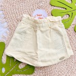 Verão 24/25 - Conj. Regata Canelada Gatinha e Short Saia em Linho - Off White e Amarelo