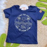 Verão 24/25 - Conj. Camiseta Save Our Seas e Short em Linho Tartaruga - Marinho e Amarelo