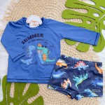 Verão 24/25 - Praia Blusa Manga Longa Dinos Summer com Proteção UV50+ e Sunga - Azul Marinho