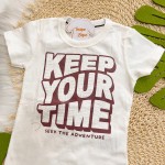 Verão 24/25 - Conj. Camiseta Keep Your Time e Short em Moletinho - Off White e Ferrugem