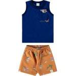 Verão 24/25 - Conj. Regata Dino Pirata e Short - Marinho e Ferrugem