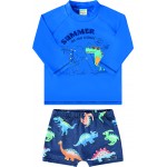 Verão 24/25 - Praia Blusa Manga Longa Dinos Summer com Proteção UV50+ e Sunga - Azul Marinho