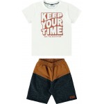 Verão 24/25 - Conj. Camiseta Keep Your Time e Short em Moletinho - Off White e Ferrugem