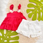 Natal 2024 - Conj. Regata Ursinha em Malha Wave e Short em Sarja - Vermelho e Off White