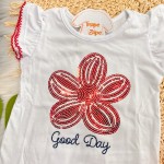  Verão 24/25 - Conj. Blusa Good Day e Short-Saia Flores - Branco e Vermelho