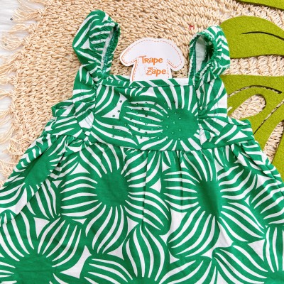 Verão 24/25  - Vestido Regata Flores com Strass Frontal - Verde