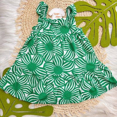 Verão 24/25  - Vestido Regata Flores com Strass Frontal - Verde