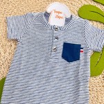  Verão 24/25 - Macacão Curto Listrado com Bolsinho - Azul Marinho