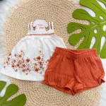 Verão 24/25 - Conj. Blusa Floral com e Short - Off White e Ferrugem