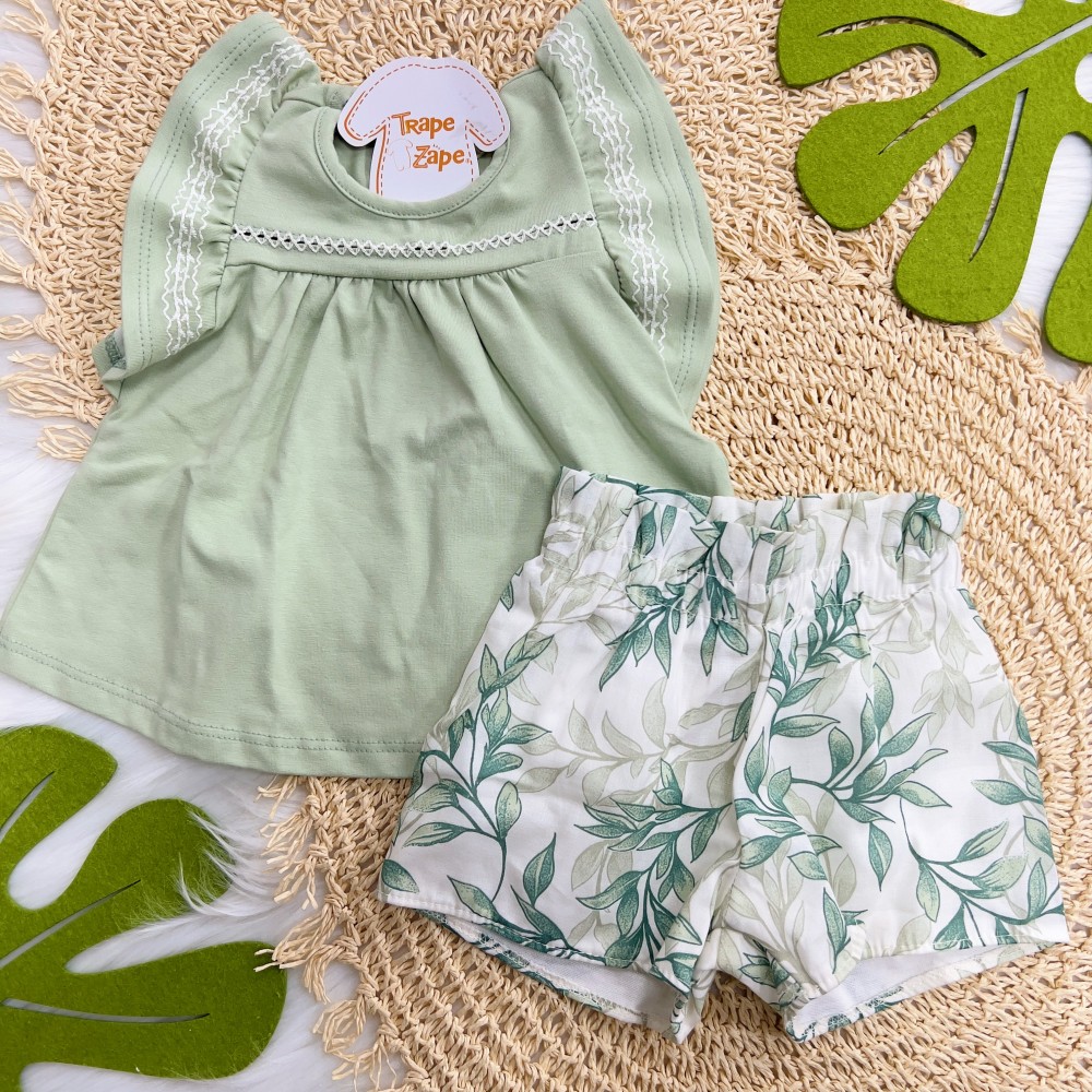 Verão 24/25 - Conj. Batinha com Linha e Short Folhagem - Verde