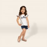 Verão 24/25 - Blusa Cupcakes e Short Corações - Azul Marinho e Branco