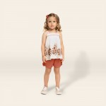 Verão 24/25 - Conj. Blusa Floral com e Short - Off White e Ferrugem