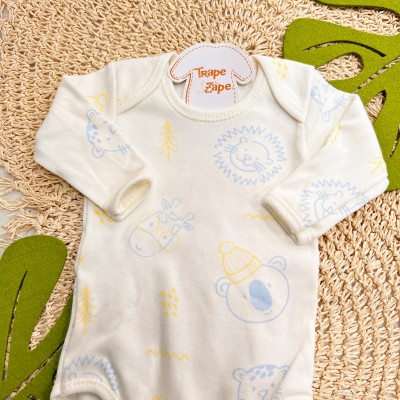  CONJ. DE MALHA 3 PEÇAS - Ursinho com Abelhas- Off White, Amarelo e Azul Bebê
