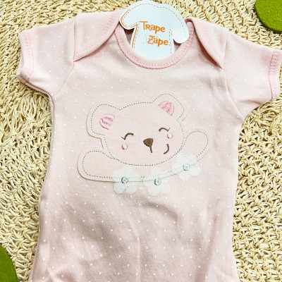 CONJ. DE MALHA 3 PEÇAS - Ursinha com Flores- Off White e Rose