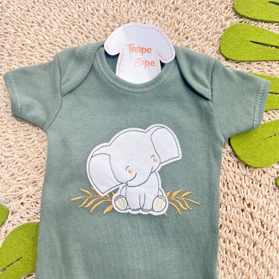 CONJ. DE MALHA 3 PEÇAS - Folhagem Elefante - Verde Musgo e Off White