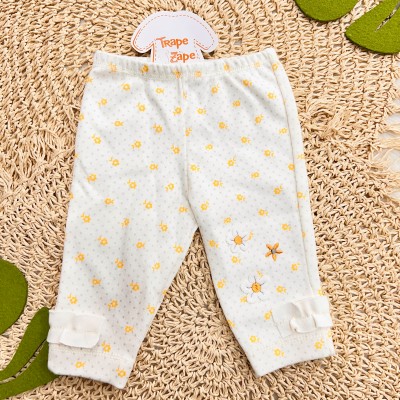 CONJ. DE MALHA 3 PEÇAS - Ursinha de Laço com Florzinhas - Off White e Amarelo