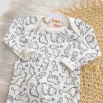 CONJ. DE MALHA 3 PEÇAS - Mini Dino - Azul Jeans e Off White