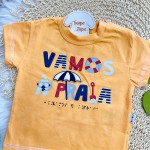  Verão 24/25 - Conj. Camiseta "Vamos À Praia" e Short em Táctel - Laranja e Bege