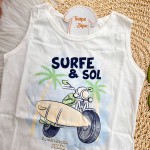  Verão 24/25 - Conj. Regata Surf & Sol e Short em Moletinho - Off White e Verde