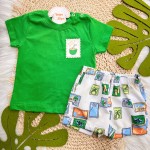 Verão 24/25 - Conj. Blusa "Olha o Coco!" e Short em Táctel Praia - Verde