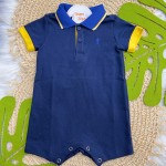 Verão 24/25 - Macacão Curto com Gola Polo - Azul Marinho e Amarelo