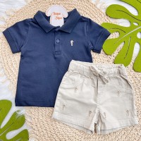 Verão 24/25 - Conj. Camiseta Polo em Piquet e Short em Sarja - Marinho e Areia