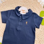 Verão 24/25 - Conj. Body Polo e Short em Moletinho Folhagem - Azul Marinho e Ferrugem