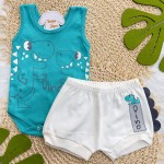 Verão 24/25 - Conj. Body Regata Dino e Short - Verde e Off White