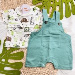 Verão 24/25 - Conj. Blusa Bichinhos e Jardineira em Moletinho - Verde