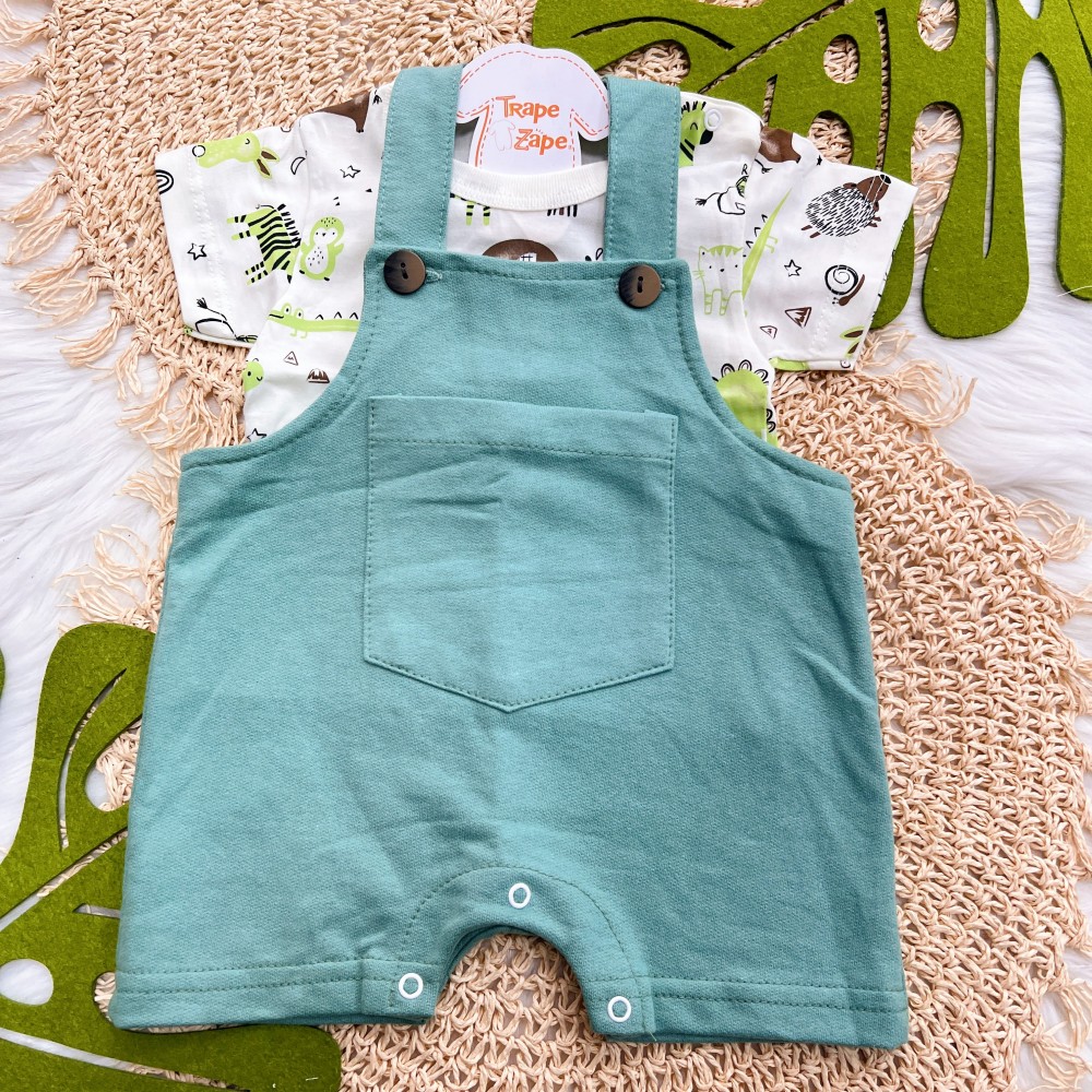 Verão 24/25 - Conj. Blusa Bichinhos e Jardineira em Moletinho - Verde