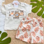 Verão 24/25 - Conj. Blusa Safari em Linho e Short em Moletinho Folhagem - Ferrugem