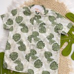 Verão 24/25 - Conj. Camisa Tricoline Folhagem e Short em Linho - Areia e Verde