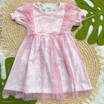 Verão 24/25 - Vestido em Tule Folhagem - Rosa