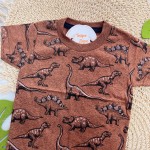 Verão 24/25 - Conj. Camiseta Rústica Dinos e Short em Moletinho - Marrom e Ferrugem