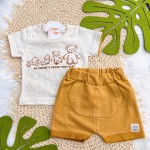 Verão 24/25 - Conj. Blusa  em Linho My Favorite Friend Teddy Bear e Short - Ferrugem