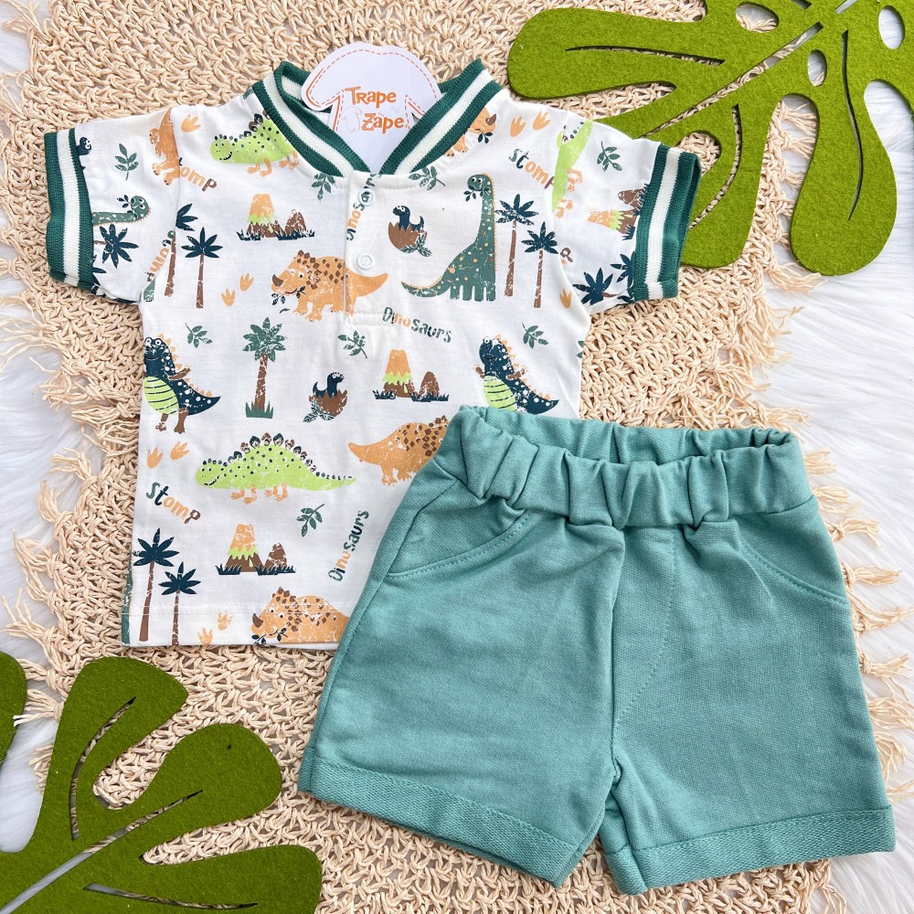 Verão 24/25 - Conj. Camiseta Dinosaurs e Short em Moletinho - Verde