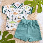 Verão 24/25 - Conj. Camiseta Dinosaurs e Short em Moletinho - Verde