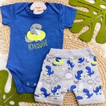 Verão 24/25 - Conj. Body Dino com Boia e Short em Moletinho - Azul Royal e Mescla