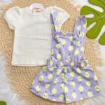  Verão 24/25 - Conj. Blusa Canelada e Jardineira Perinhas - Off White e Lilás